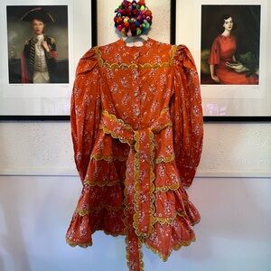 CeliaB Encina Scallop Trim Button Front Long Sleeve Orange Mini Dress NWT S